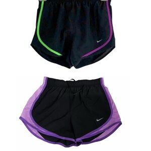 Nike Tempo Running Shorts neon and purple/black pair